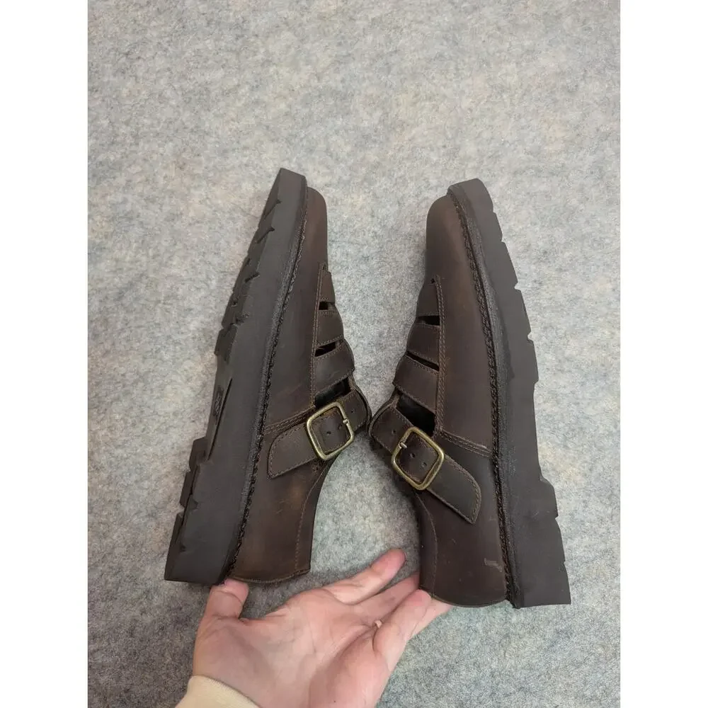 Natural Sport Brown Leather Fisherman Sandals 6.5M T-Strap Sole Massage Comfort